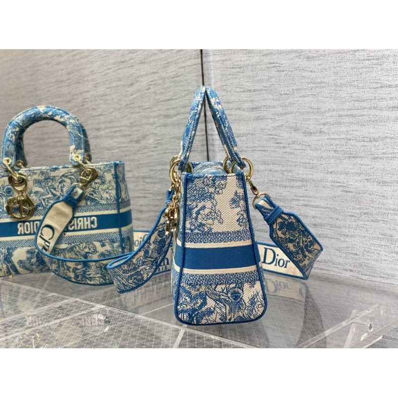 D*or medium lady d-lite bag embroidery blue multicolor
