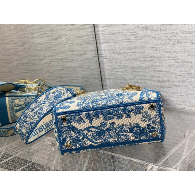 D*or medium lady d-lite bag embroidery blue multicolor