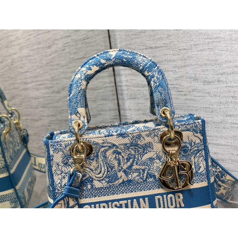 D*or medium lady d-lite bag embroidery blue multicolor