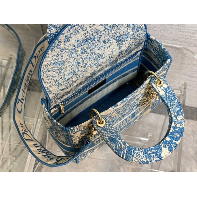 D*or medium lady d-lite bag embroidery blue multicolor