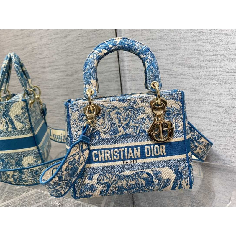 D*or medium lady d-lite bag embroidery blue multicolor