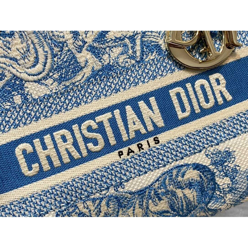 D*or medium lady d-lite bag embroidery blue multicolor