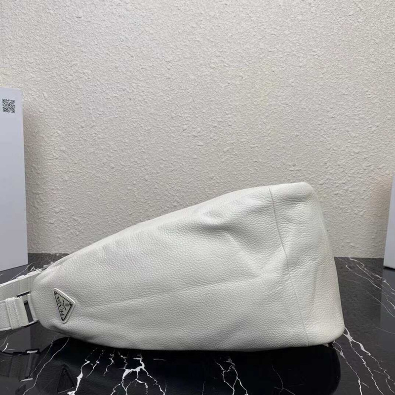 Pra*a pre-owned triangle logo embossed shoulder bag white