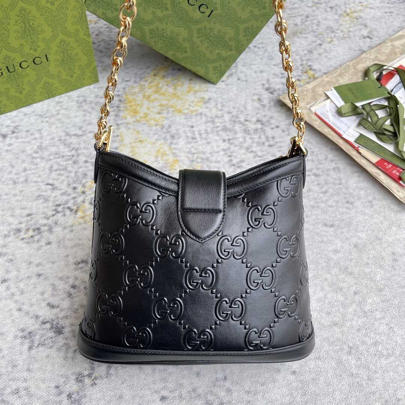 G*u*i wonka gg up leather shoulder bag black