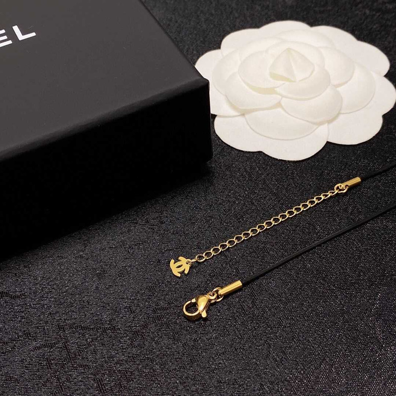 Ch*el black string necklace black