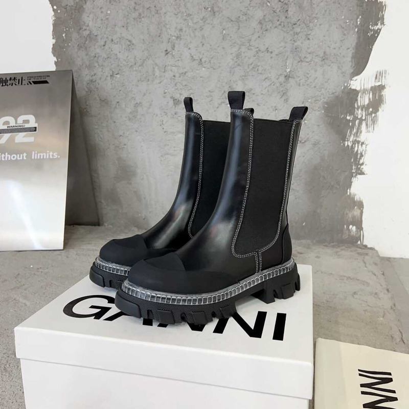 Ganni Pattern Mid-cut Chelsea Boots Black