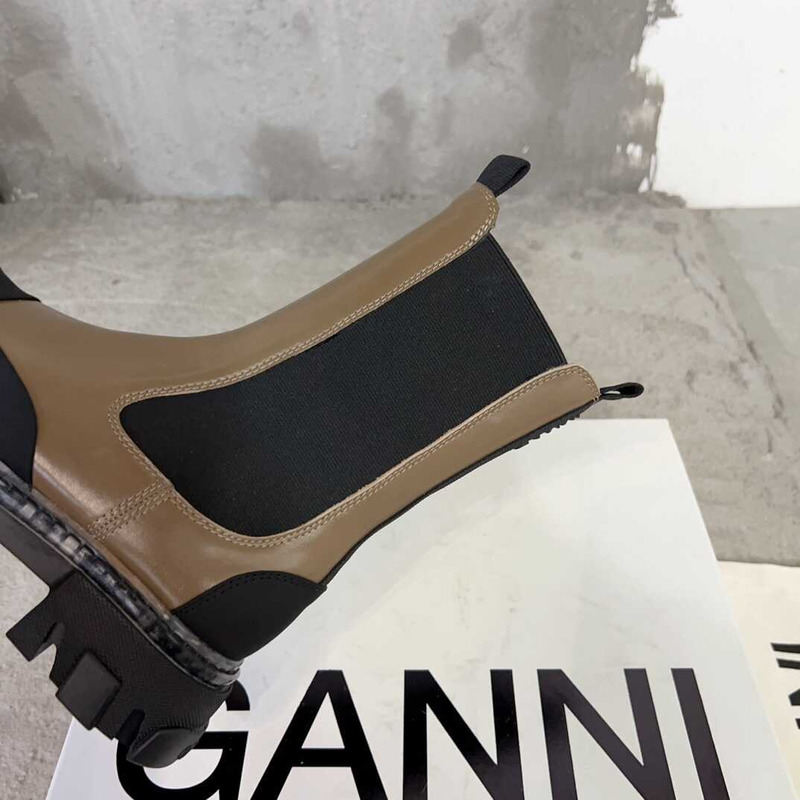Ganni Cleated Mid Chelsea Boots Brown And Black