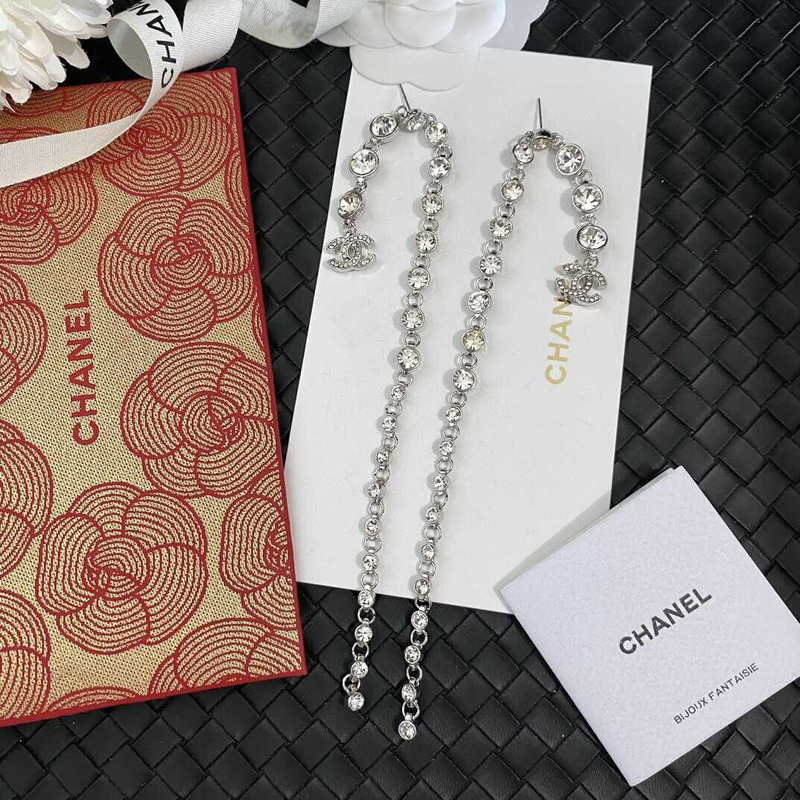 Ch*el long tassel crystal earrings