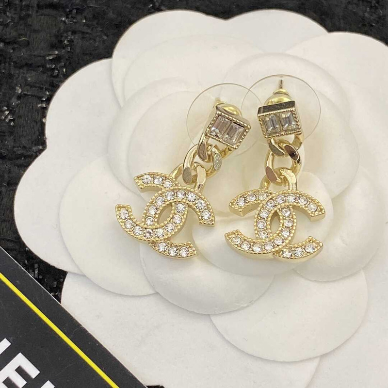 Ch*el gold cc logo pendant earrings