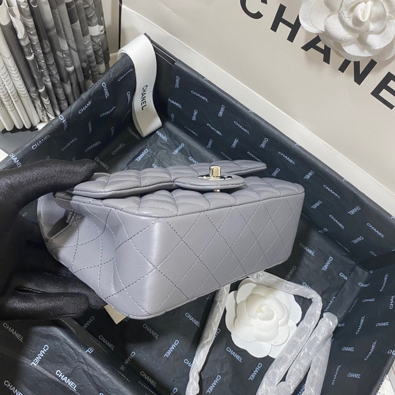 Ch*el classic flap bag lambskin leather bag grey