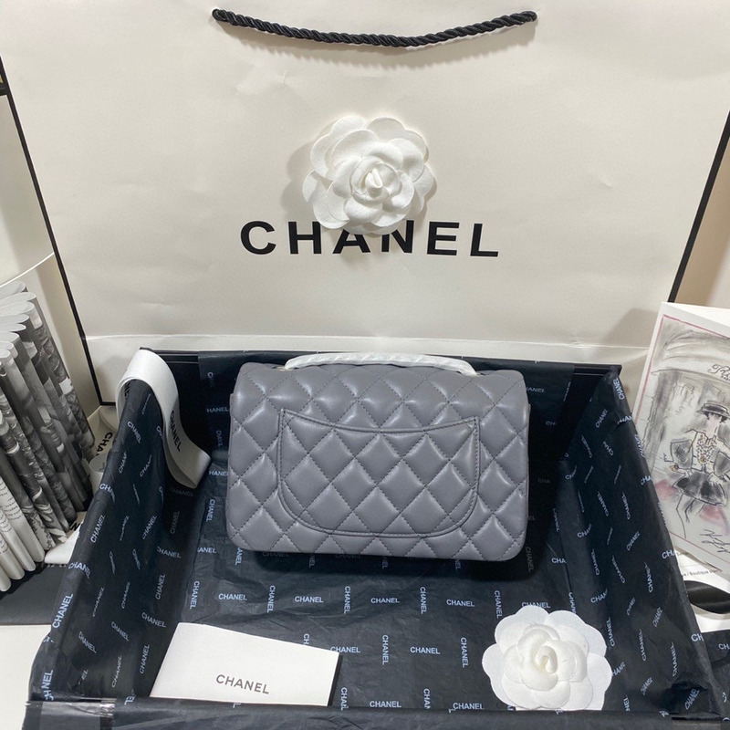 Ch*el classic flap bag lambskin leather bag grey