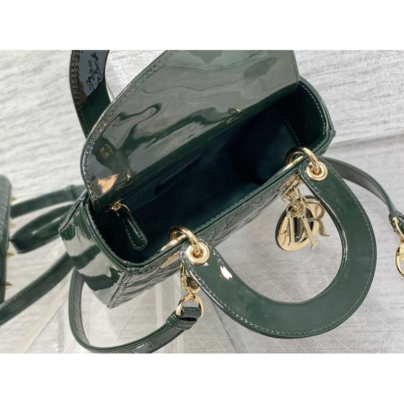 D*or small lady D*or patent leather dark green