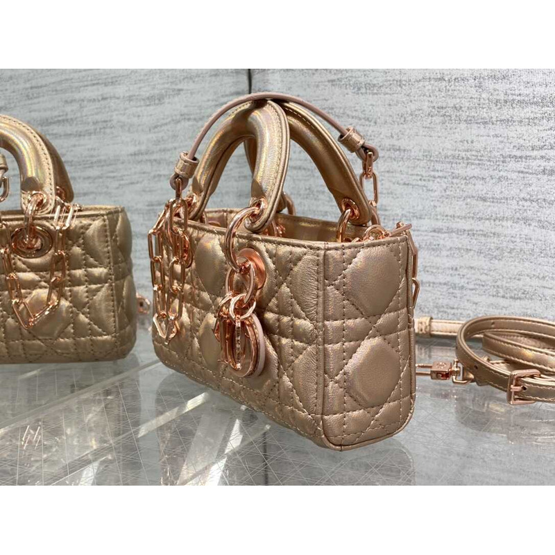 d*or lady d-joy S*per mini bag sheepskin champagne pink