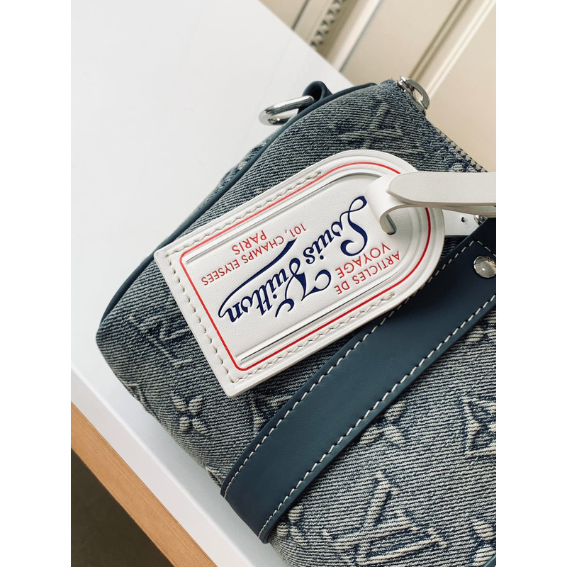 l**is V*t*n keepall bandouliere 25 monogram washed denim canvas