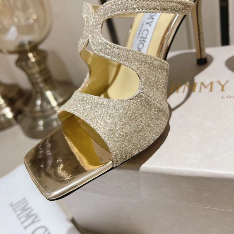 Jimmy Choo Choo Anise 95 Glitter Sandals Ice White Gold