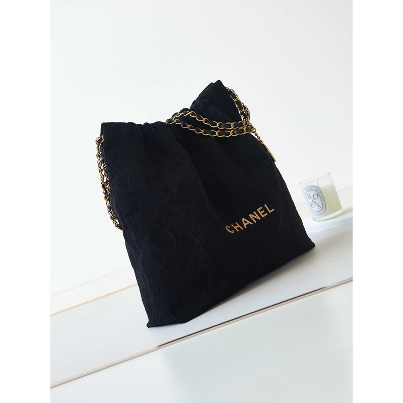 Ch*el velvet camellia quilted Ch*el 22 black