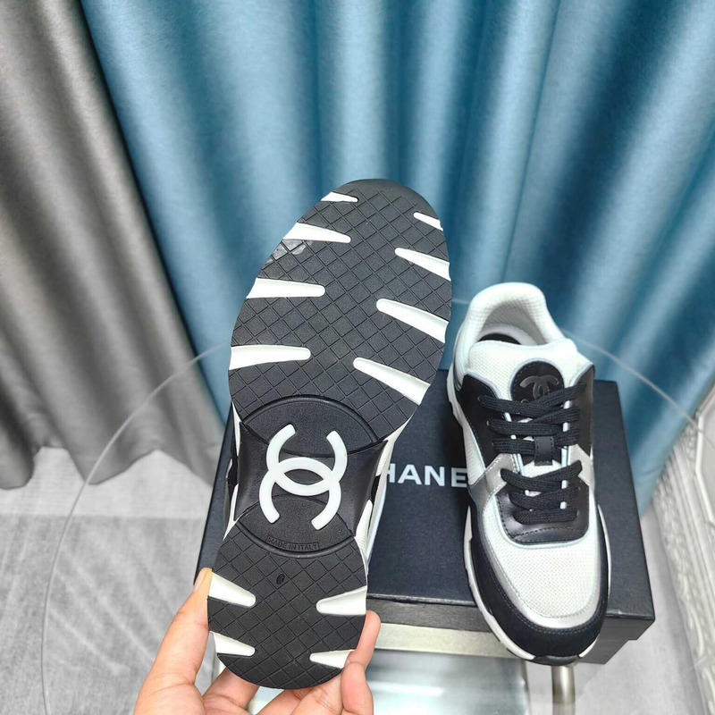Ch*el calfskin light burgundy sneakers black and white