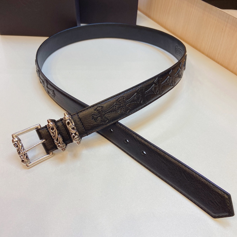 Ch*0me heart silver buckle leather belt black