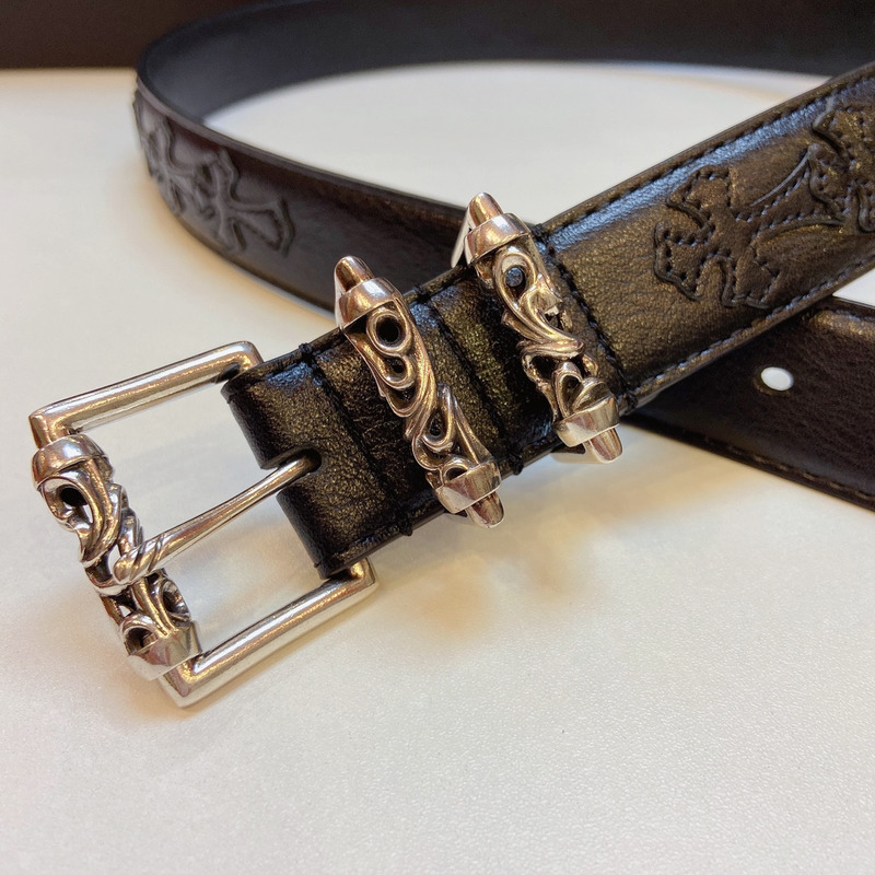 Ch*0me heart silver buckle leather belt black