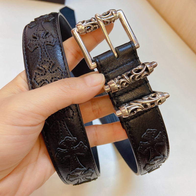 Ch*0me heart silver buckle leather belt black