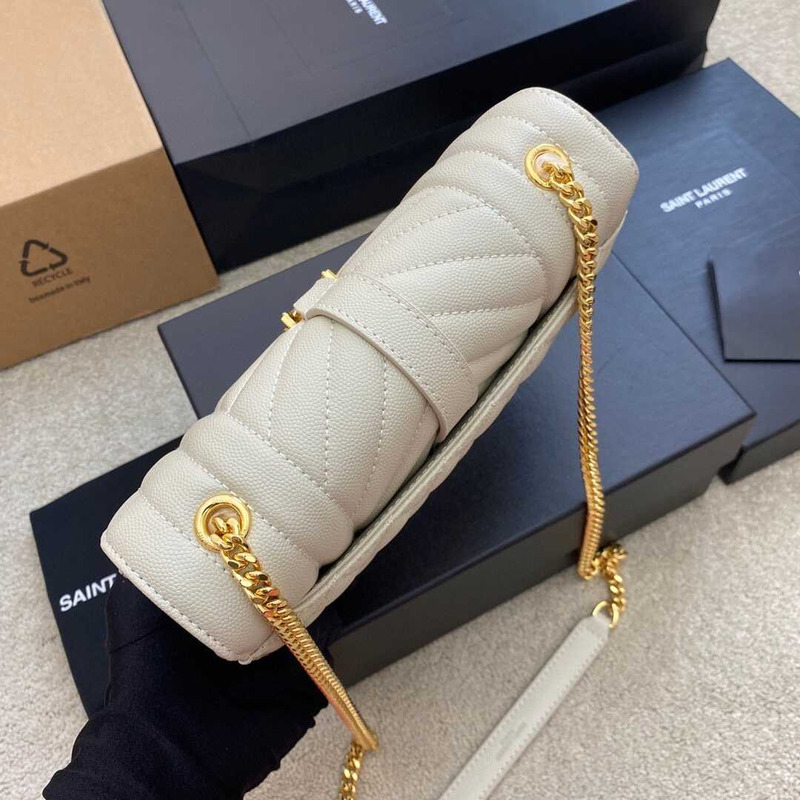 Saint Laurent Envelope Small In Quilted Grain De Pouder Embossed Leather Flap Blanc Vintage