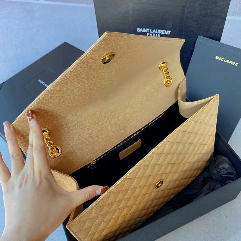 Saint Laurent  Envelope Large Bag IN Grained Quiled Leather Beige