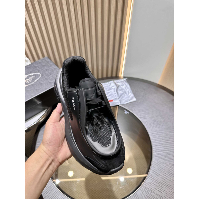Pra*a brushed leather sneakers bike fabric suede black