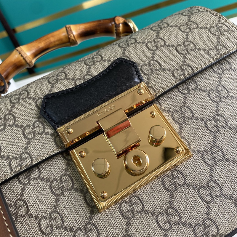 G*u*i padlock gg small bamboo shoulder bag brown