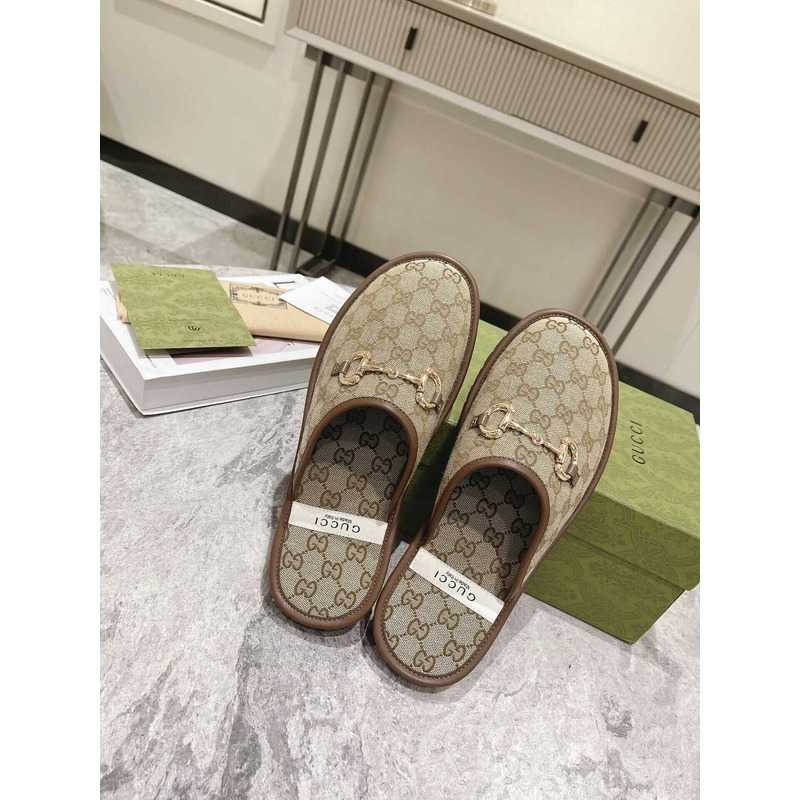 G*u*i gg classic logo horsebit detail mules beige