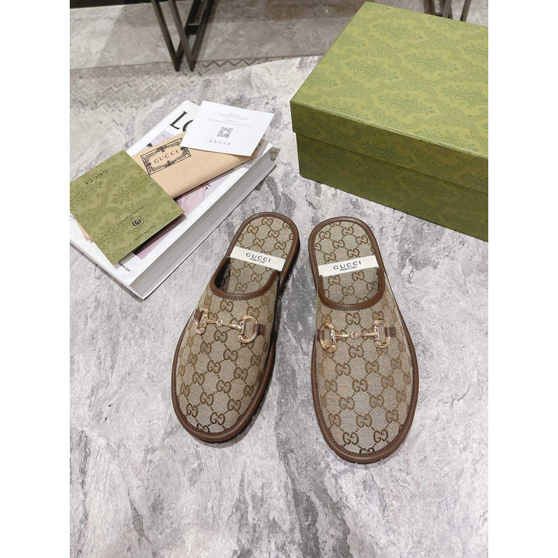 G*u*i gg classic logo horsebit detail mules beige
