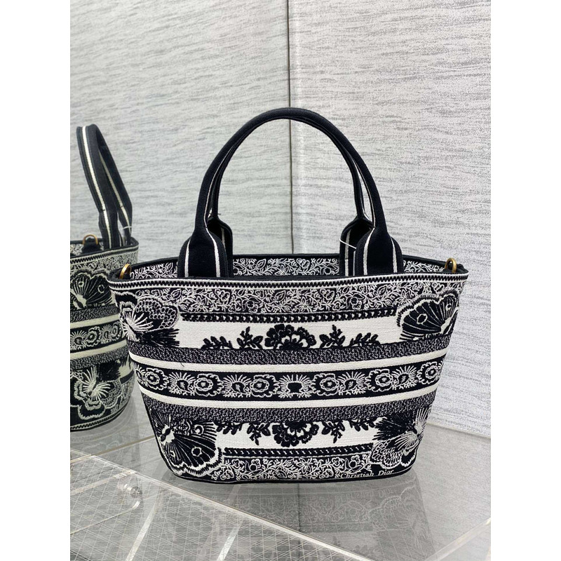 ch**an D*or hat basket bag white and black butterfly bandana embroidery