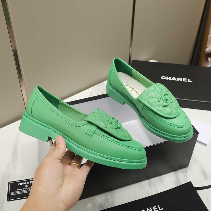Ch*el lambskin moccasins loafers green