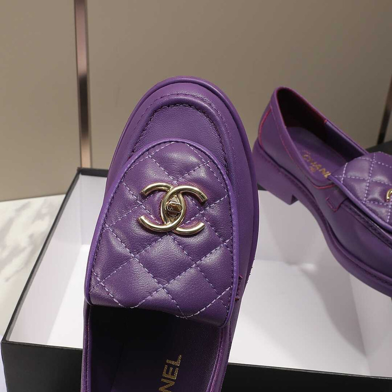 Ch*el lambskin moccasins loafers dark purple