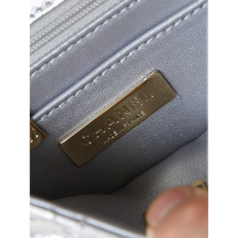 Ch*el mini flap bag & star coin purse metallic mirror calfskin, metallic lambskin & gold-tone metal light silver
