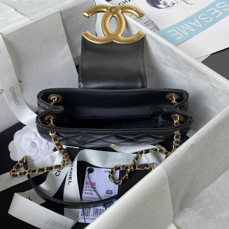 Ch*el small messager bag lambskin & gold-tone metal black