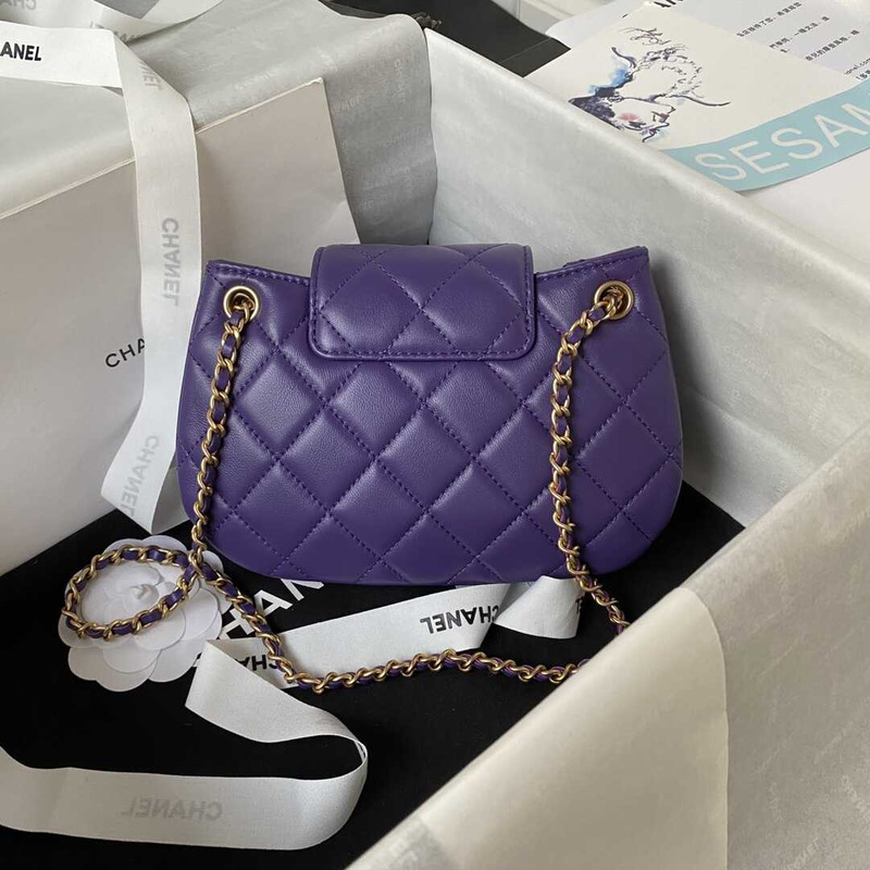Ch*el small messenger bag lambskin & gold-tone metal purple