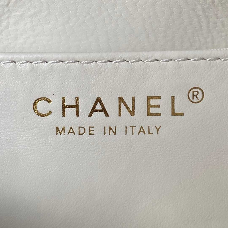 Ch*el small messenger bag lambskin & gold-tone metal white