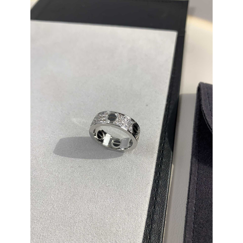 cartier white gold love Di*m*nd and ceramic ring in silver