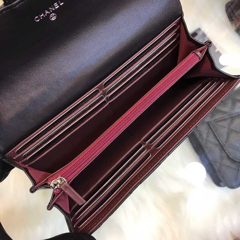 Ch*el lambskin flap wallet black