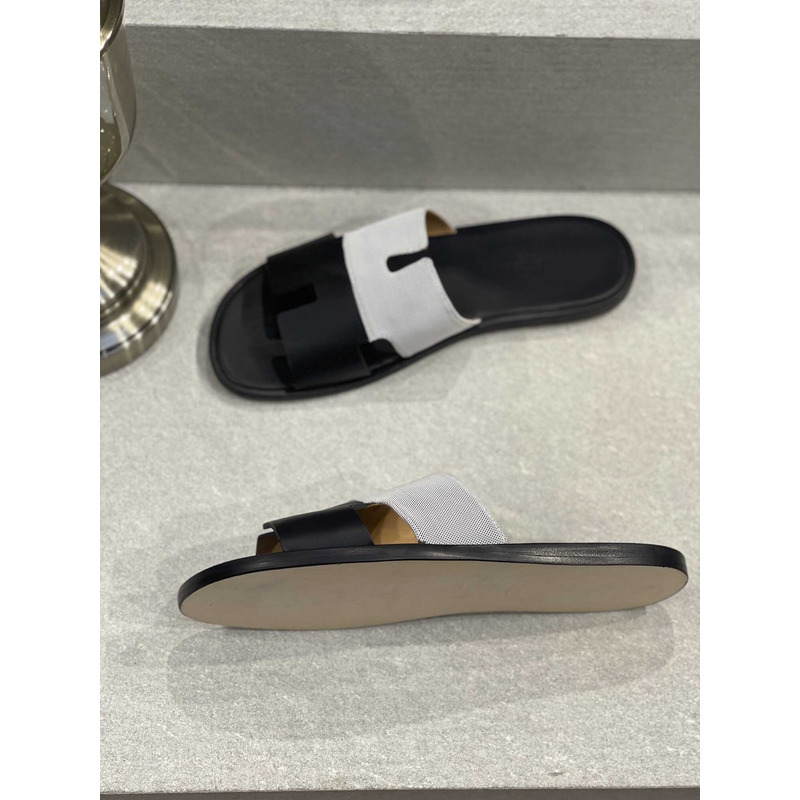 H**mes izmir sandal black grey slides leather