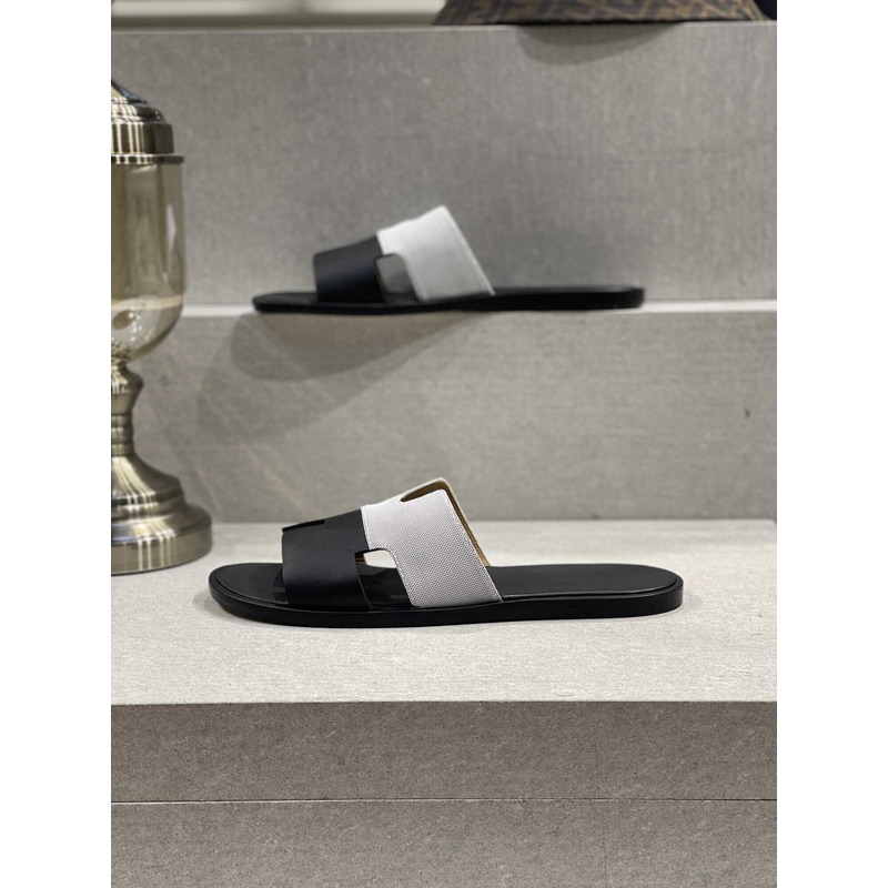 H**mes izmir sandal black grey slides leather