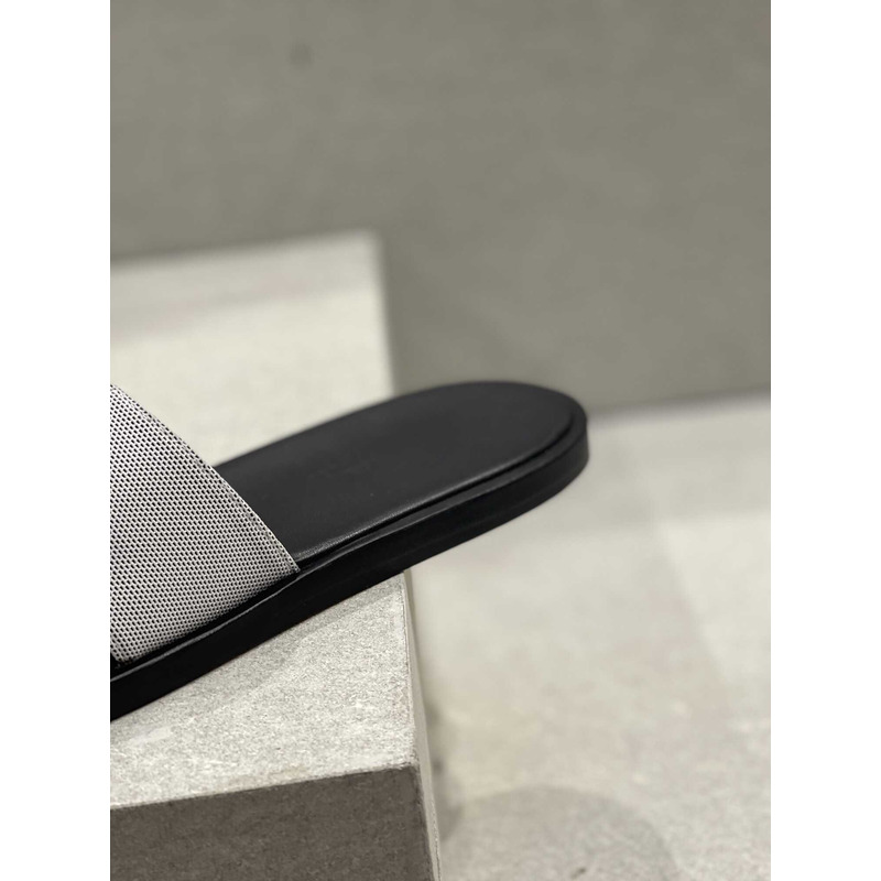 H**mes izmir sandal black grey slides leather