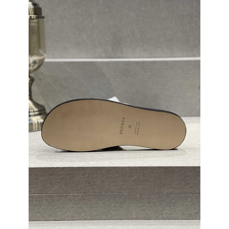 H**mes izmir sandal black grey slides leather
