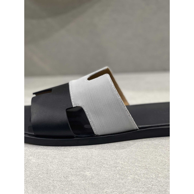 H**mes izmir sandal black grey slides leather
