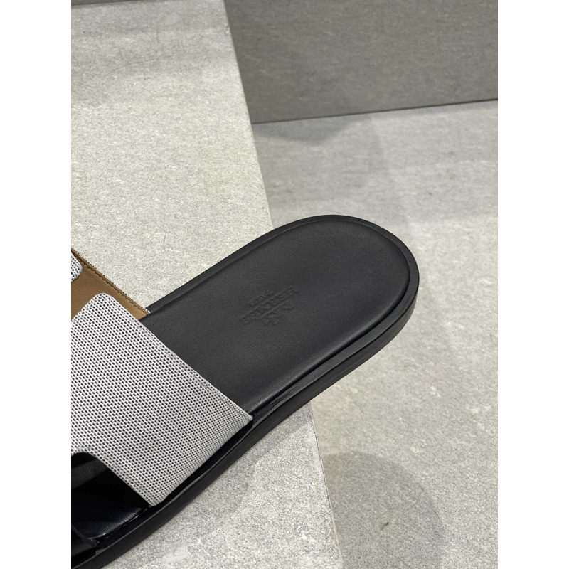 H**mes izmir sandal black grey slides leather