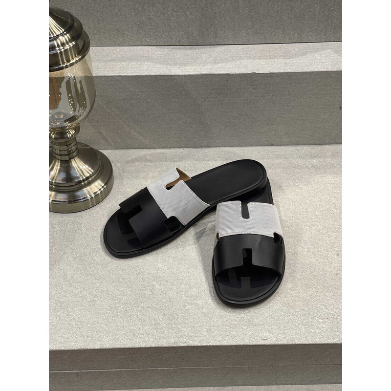 H**mes izmir sandal black grey slides leather