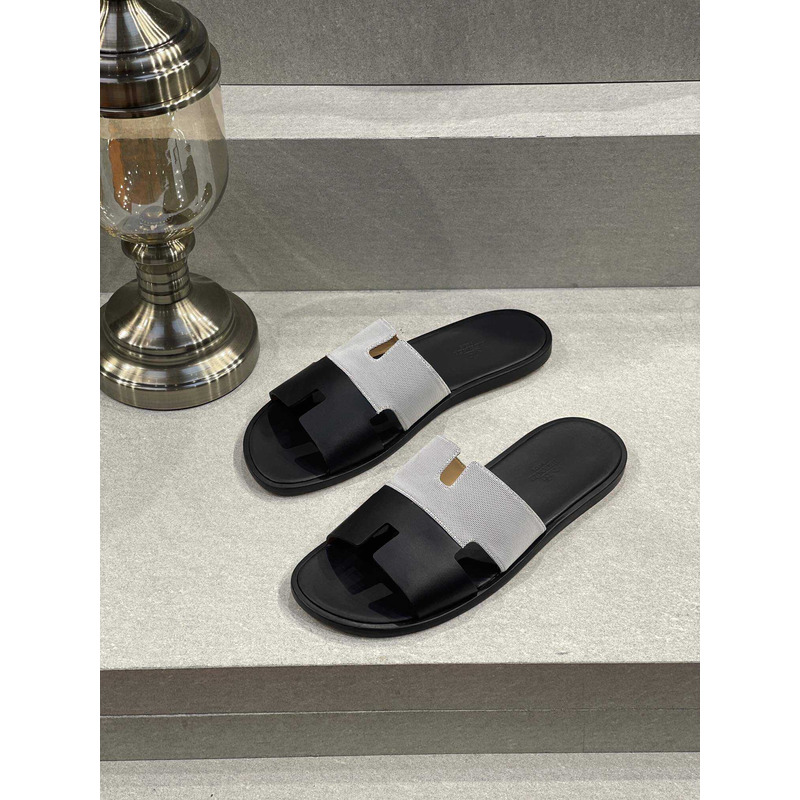 H**mes izmir sandal black grey slides leather