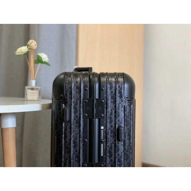 D*or D*or and rimowa carry-on luggage black aluminum-magnesium oblique pattern