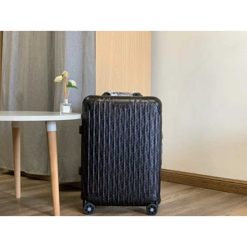 D*or D*or and rimowa carry-on luggage black aluminum-magnesium oblique pattern