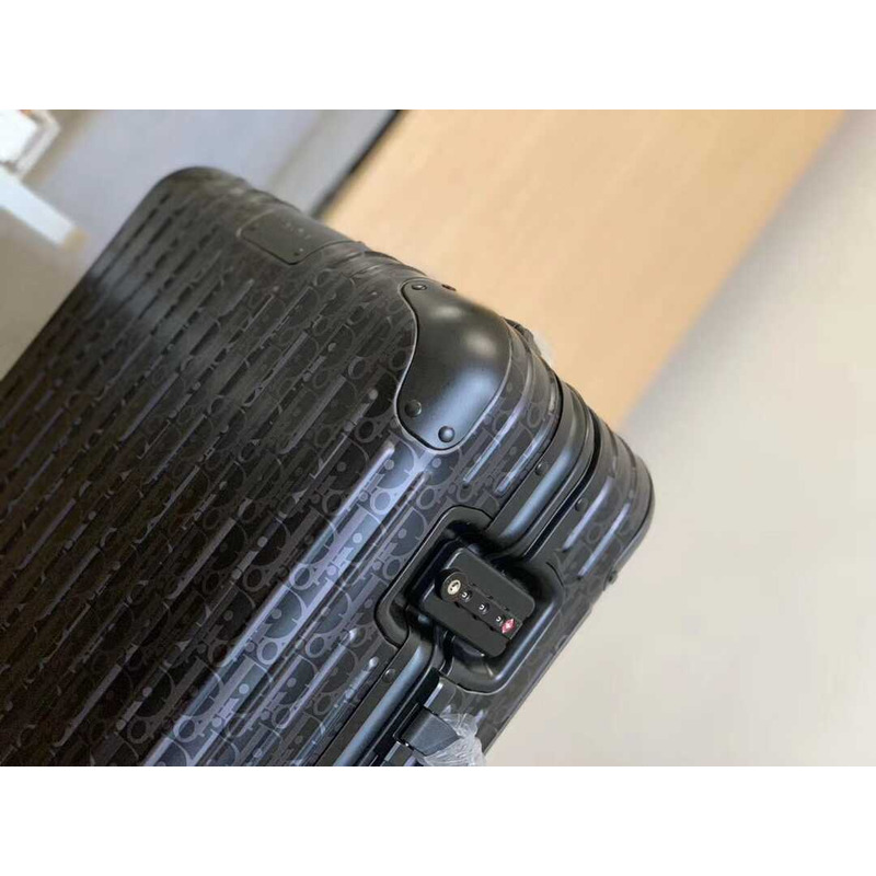 D*or D*or and rimowa carry-on luggage black aluminum-magnesium oblique pattern